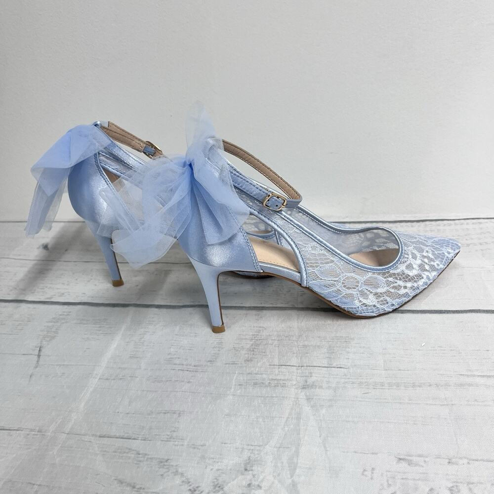 Coutgo Baby Blue Satin Lace High Heel Shoes size 9 Wedding Cocktail Formal Prom - Picture 4 of 14